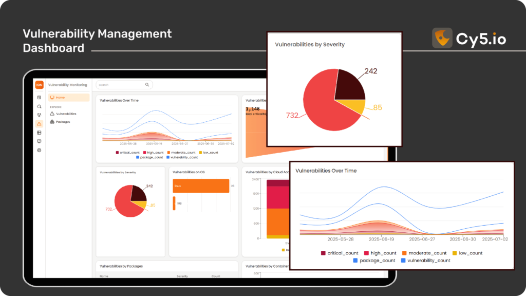 Dashboard of Vulnerability Management in Cy5's Cloud Security Platform