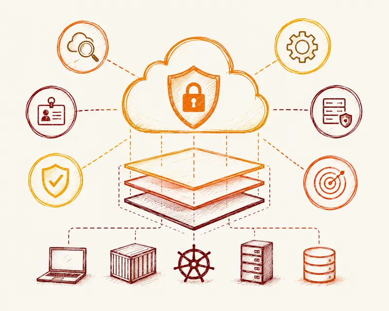 CNAPP components architecture diagram showing CSPM, CWPP, CIEM, KSPM, IaC security, API protection, and DSPM integration in cloud security platform